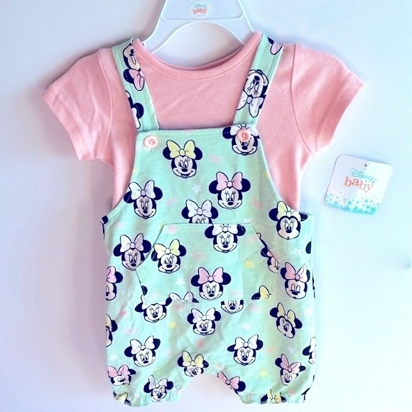 🆕 Disney Minnie Mouse 2-Pc 18M Tee & Snap-Close Adjustable Button Overall Set - Picture 3 of 16